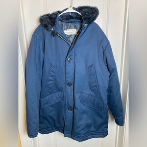 vintage 80s Navy insulated snorkel PARKA jacket faux fur-trimmed Zip Split hood